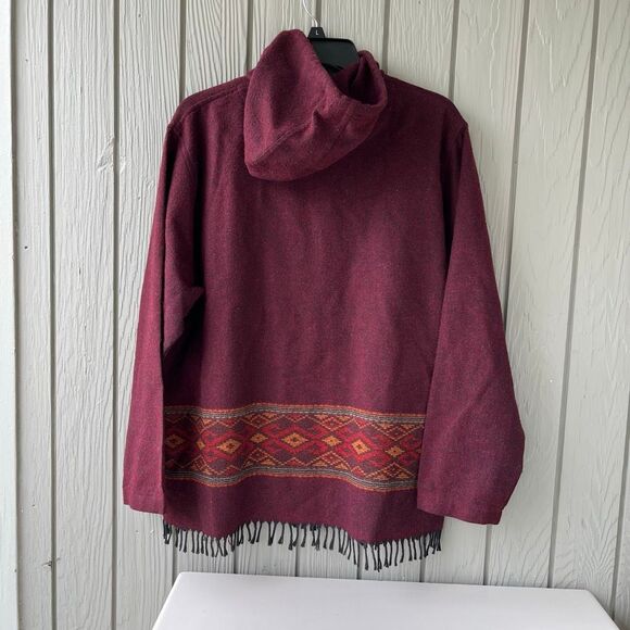 CECIL Burgundy Hooded Fringe Jacket Southwestern Geometric Boho M - Picture 4 of 10